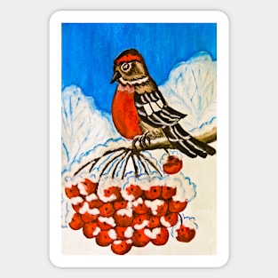 Bullfinch with ash berries in winter Sticker